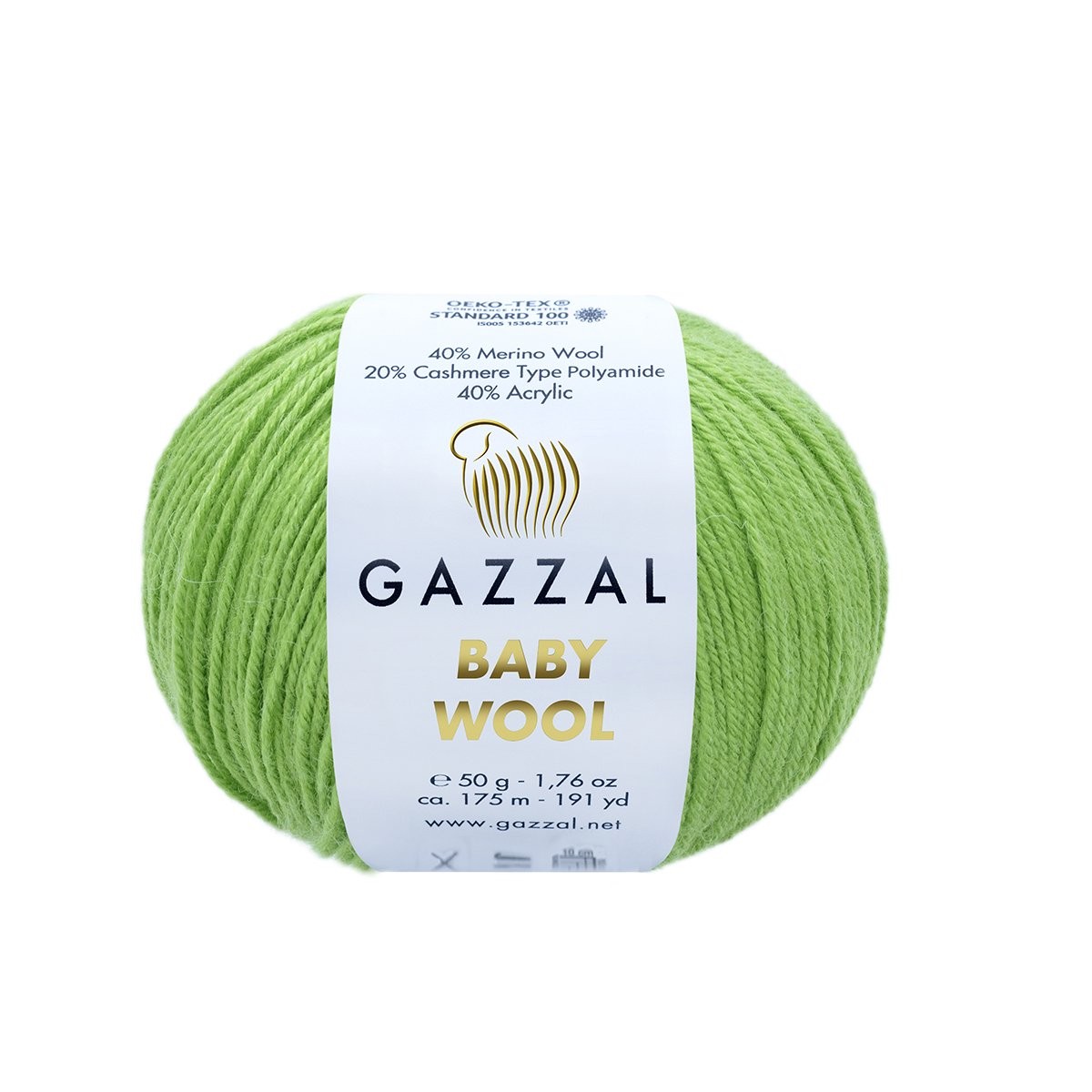 Gazzal Baby Wool Knitting Yarn, Green - 821