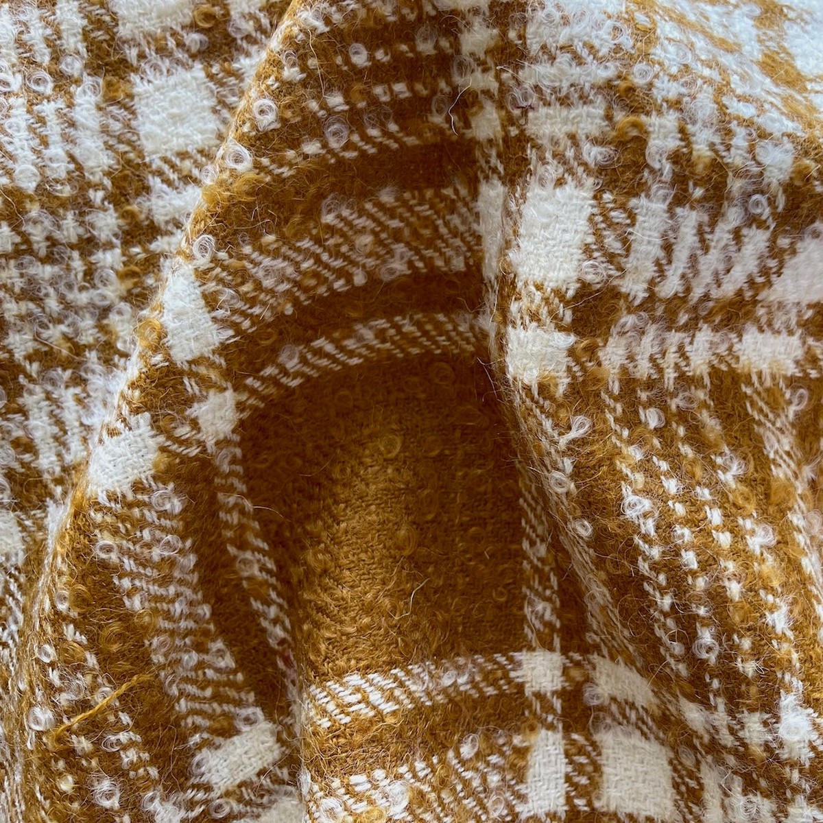 Mid-Weight Plaid Spiced Ochre & Marshmallow Fluff Wool Boucl (Made in Italy)