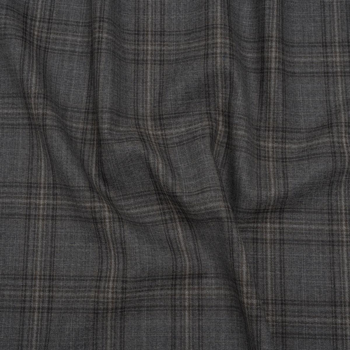 Wool Suiting Made in Italy - Gray, Charcoal and Brown Plaid - Deadstock