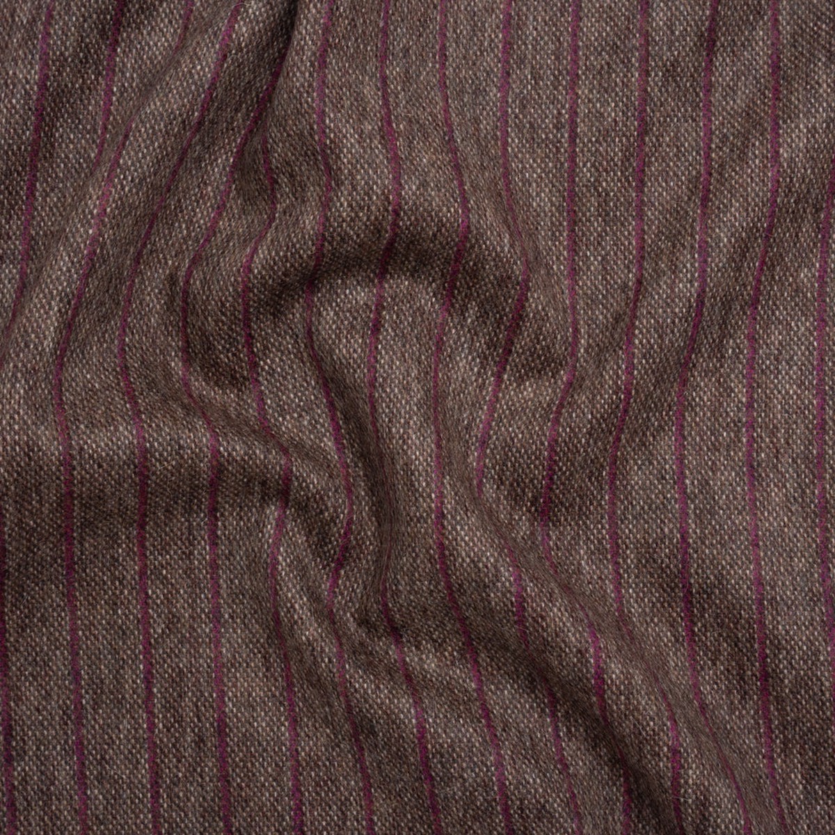 Brushed Wool Twill Made in Italy - Fuchsia and Brown Chalk Stripes - Deadstock