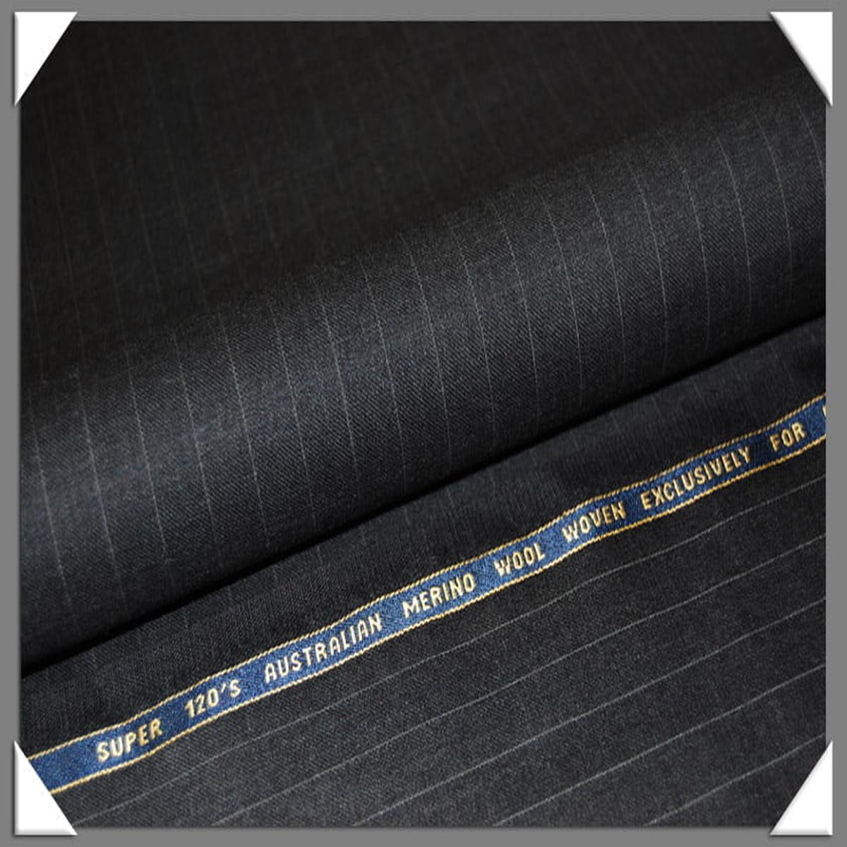 Charcoal Pinstripe Super 120S Australian Merino Wool Fabric - Charcoal Pinstripe, 58/60" Width