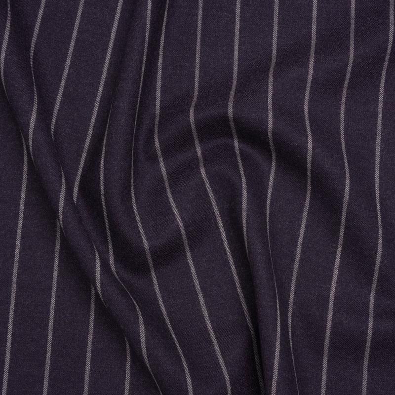 Stretch Virgin Wool Twill Suiting Made in Italy - Plum Purple and White Chalk Stripes