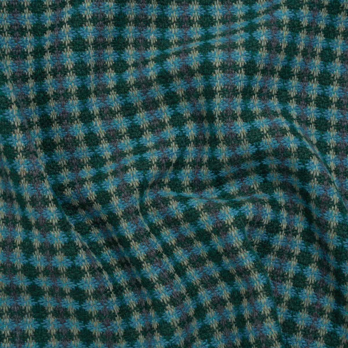 Wool Blend Tweedy Twill - Cerulean Blue, Olive and Dark Green Diamonds