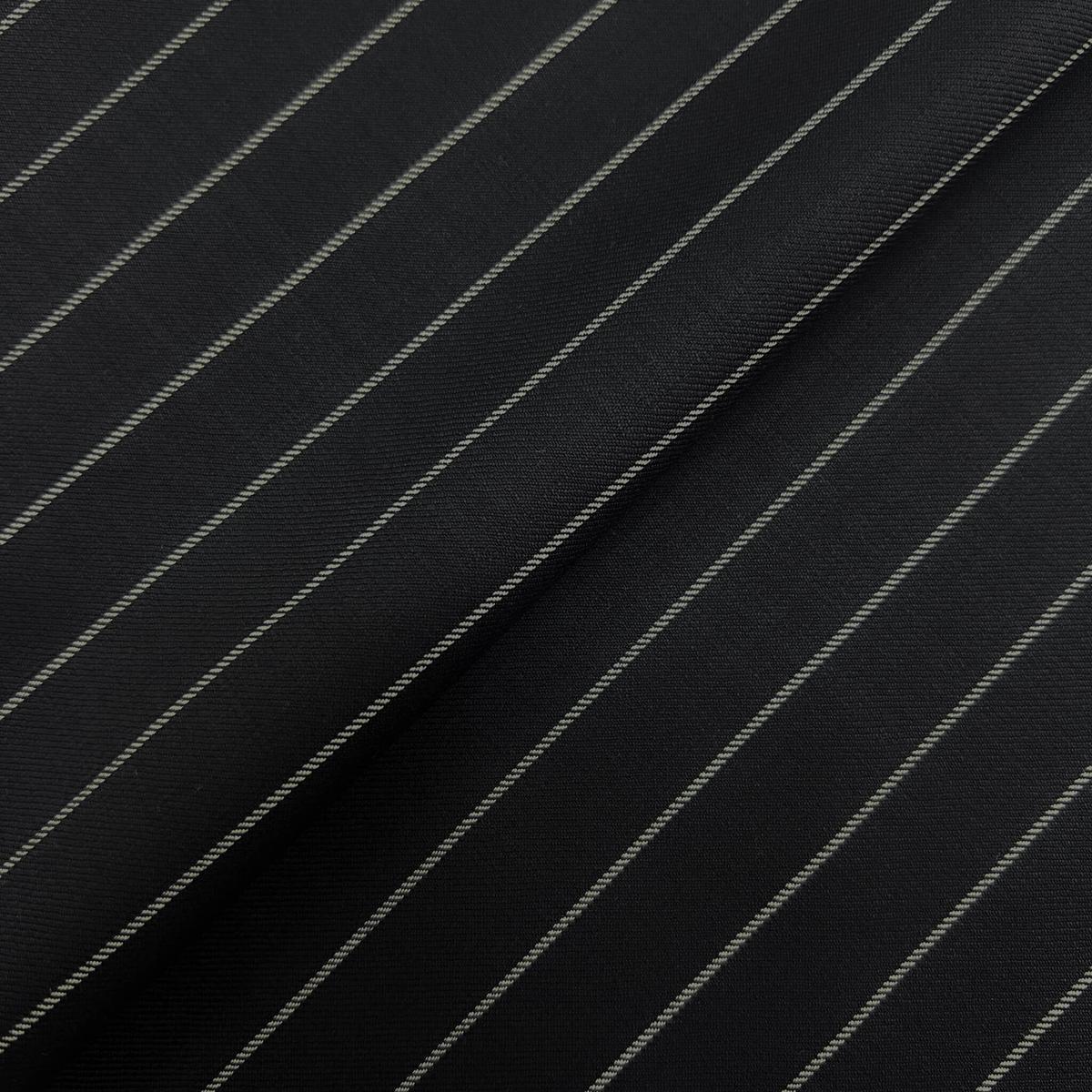 Black Stripe Super 120S Merino Wool Fabric - Black Stripe, 60" Width