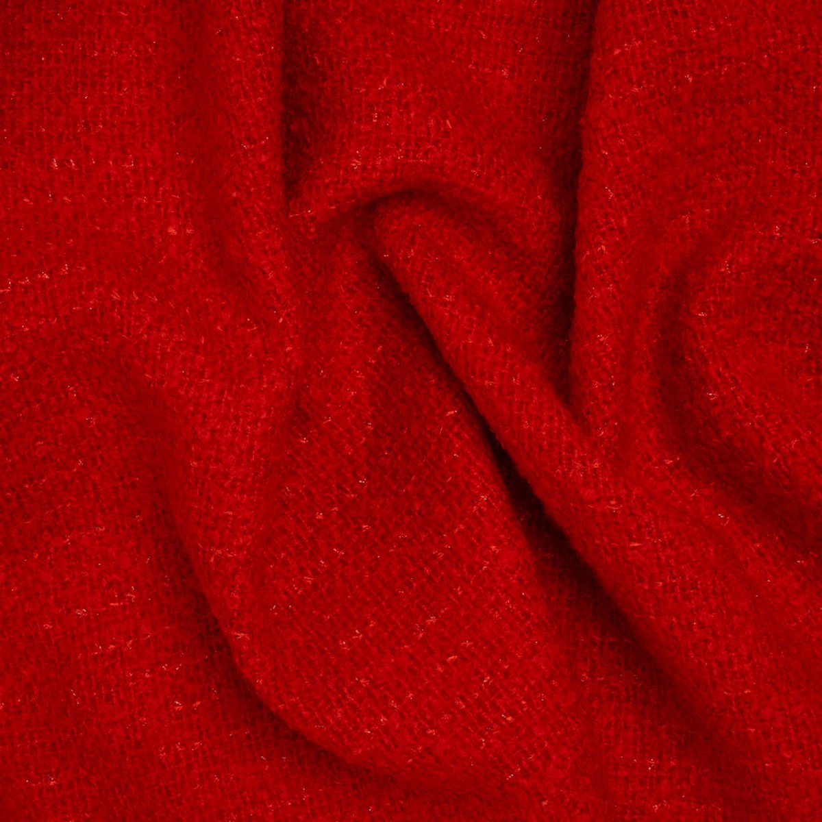 Brushed Wool Blend Boucle Tweed - Red - Deadstock