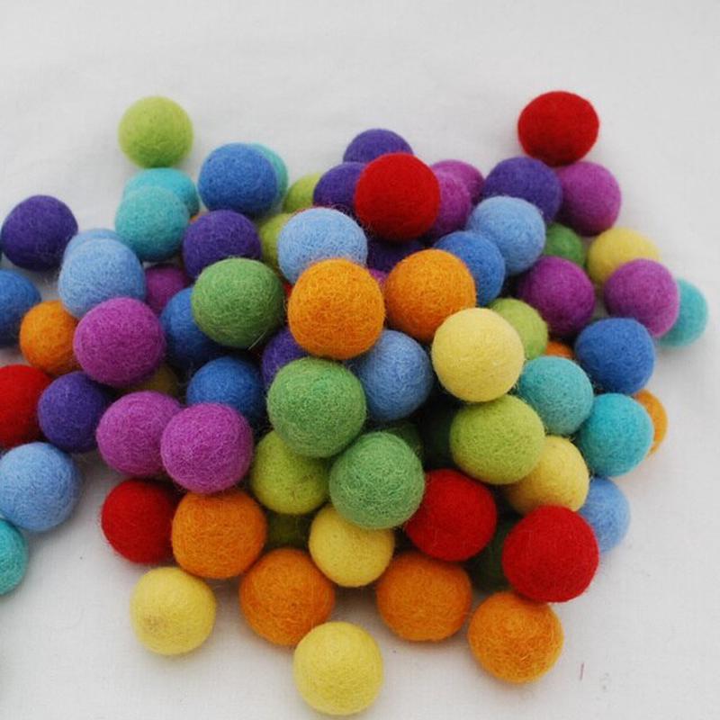 50 Handmade Felt Balls - 2.5cm - Rainbow Colours