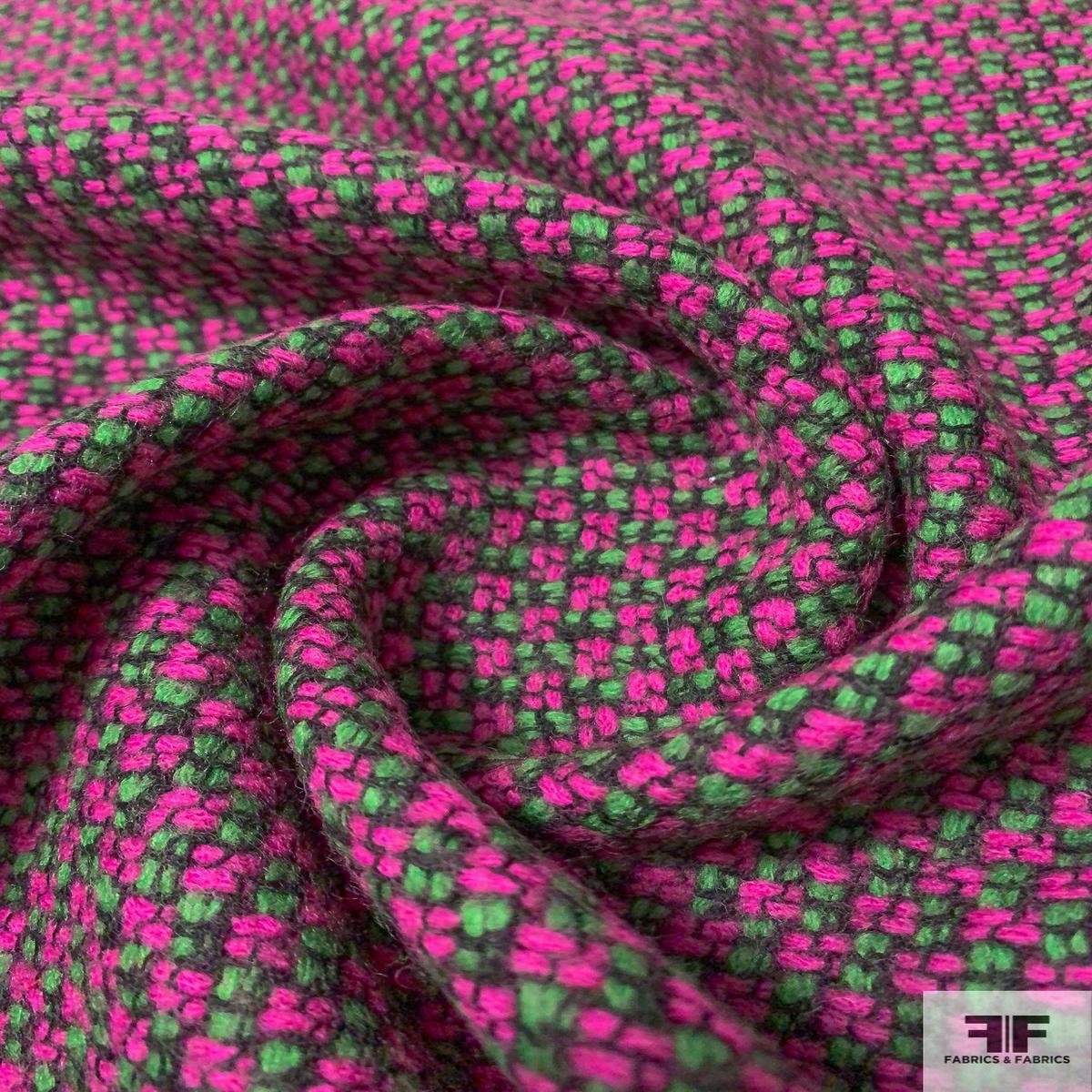Italian Basketweave Jacket Weight Wool - Magenta / Green