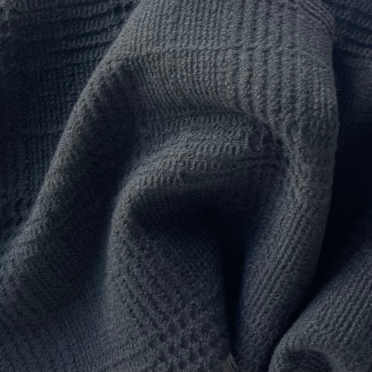 Mid-Weight Soft Black Tone-on-Tone Textured Plaid Wool Blend Made in Italy)