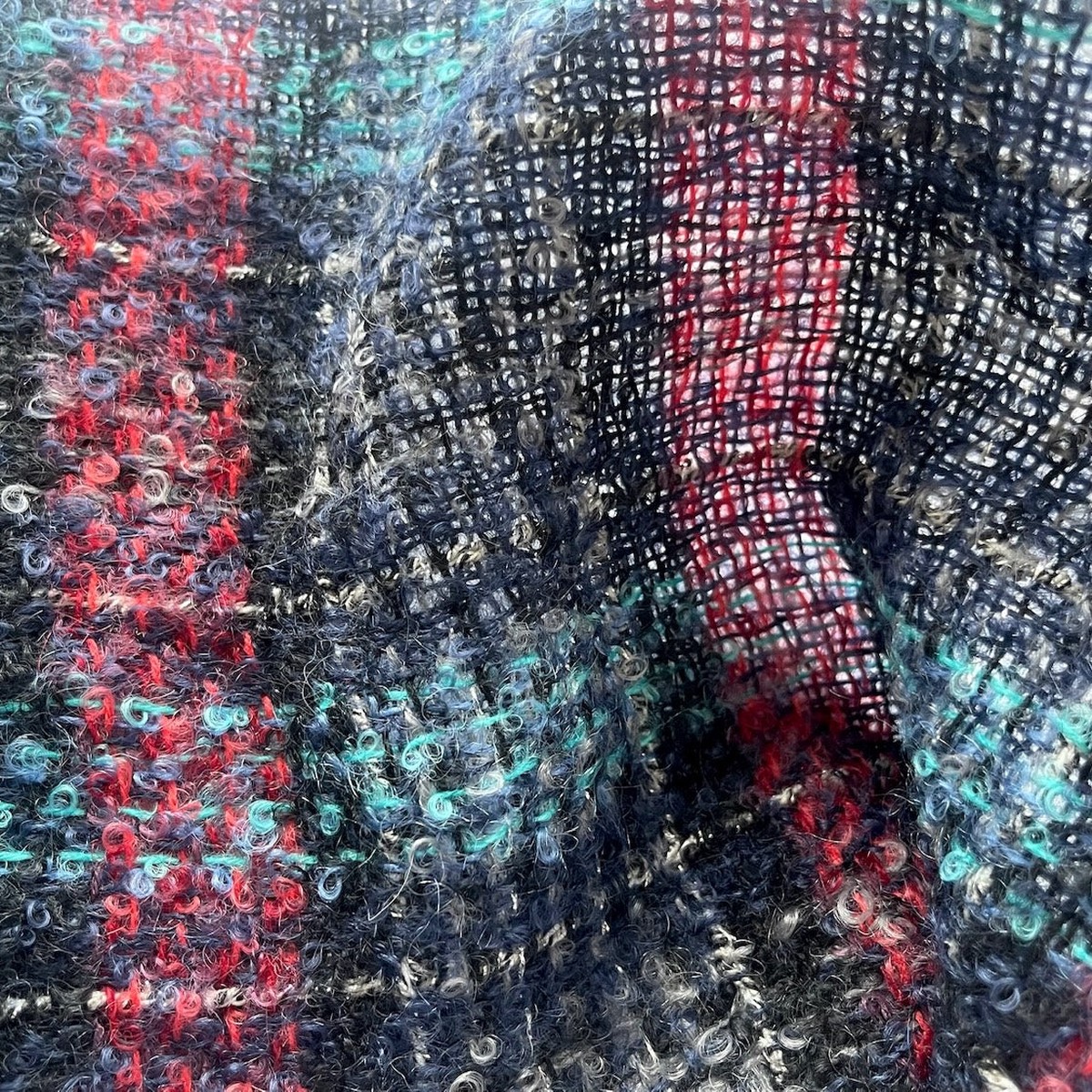 Couture Ethereal Scarlet & Turquoise Mohair Blend Boucl (Made in Italy)