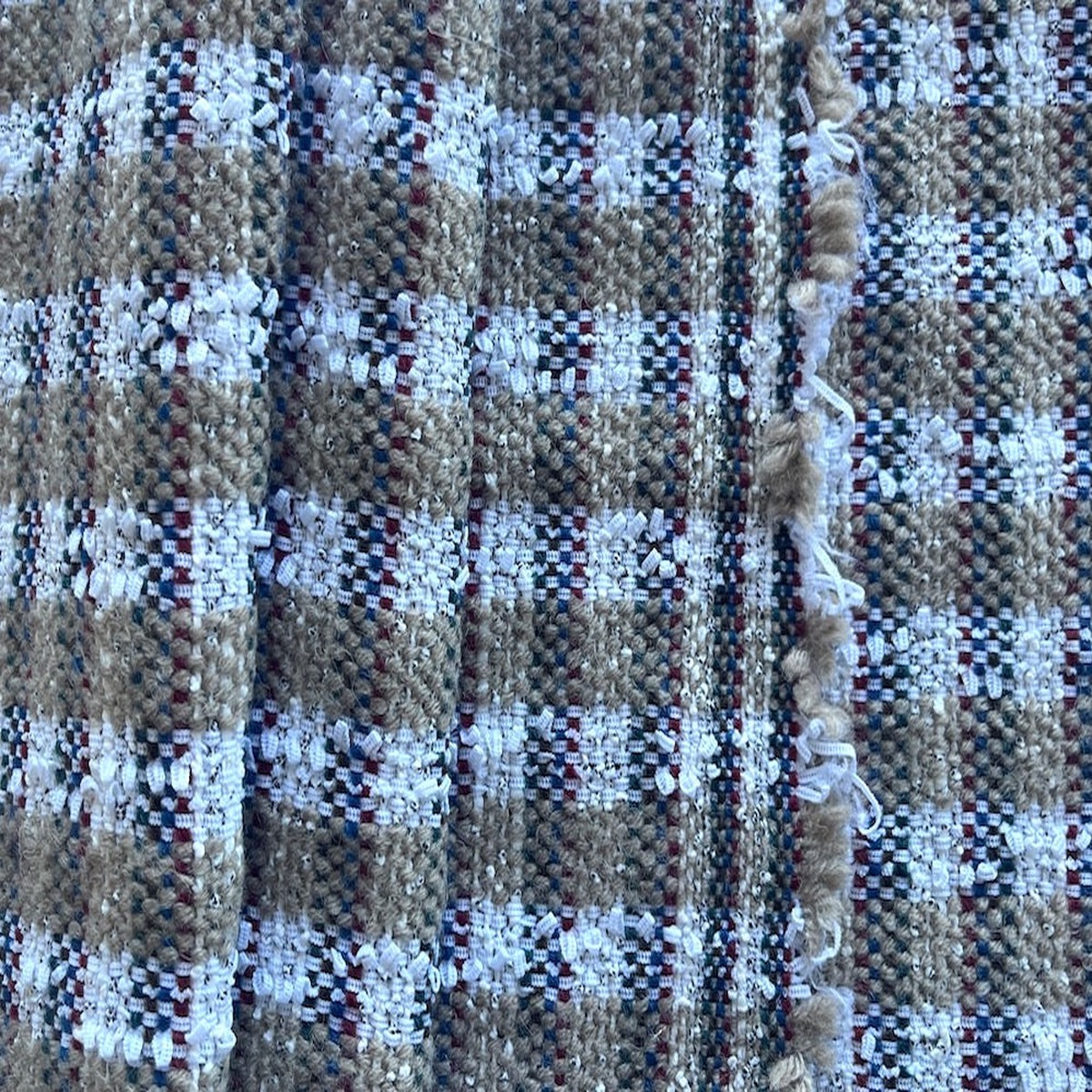 Elegant Fawn & Bright White Check Wool Blend Boucl (Made in Italy)