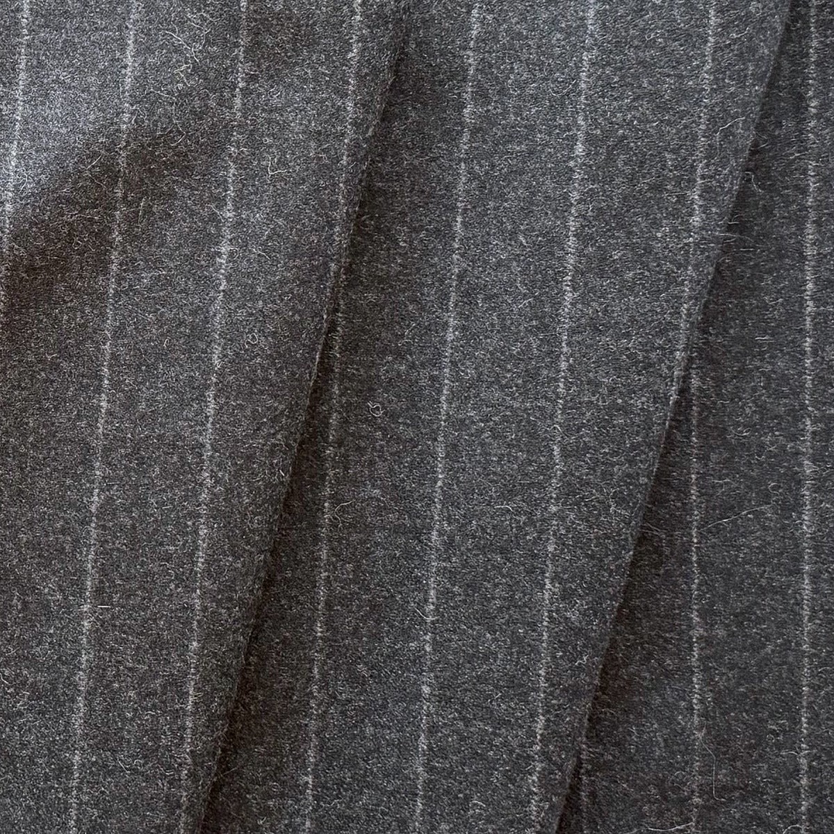 Lighter-Weight Charcoal Grey Wool Flannel Chalk Stripe (Made in Italy)