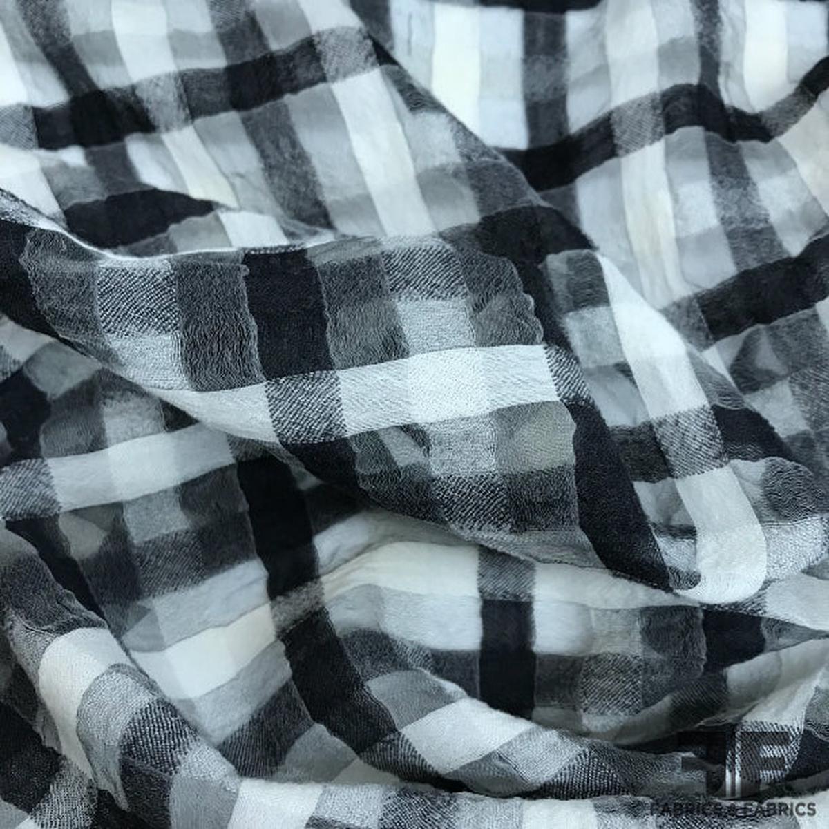 Novelty Plaid Wool Gauze - Black/White