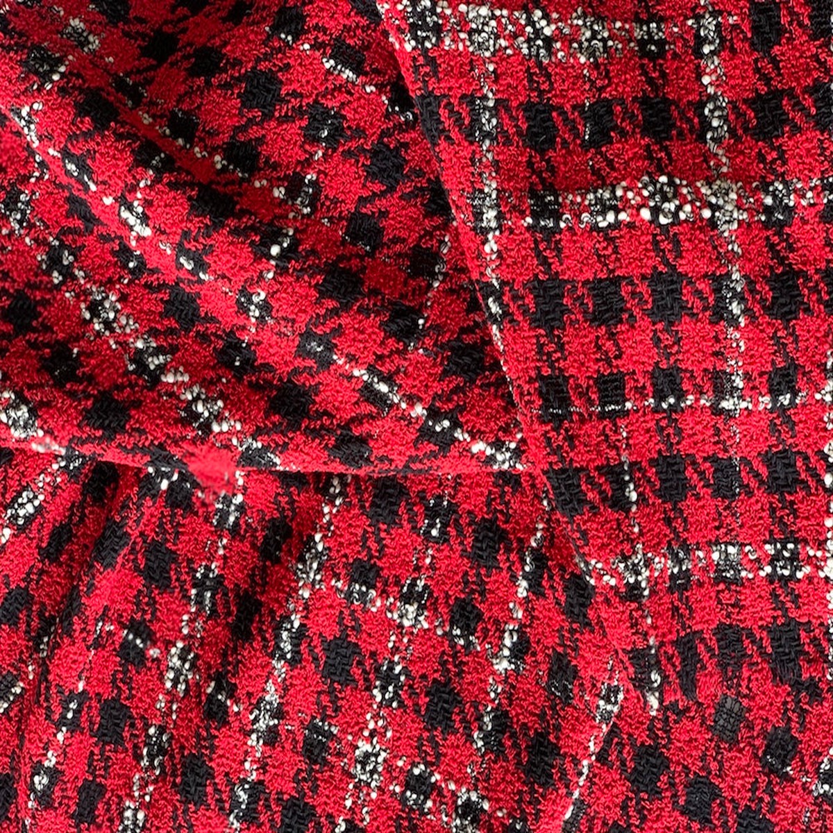 Vivid Red & Black Plaid Cotton Blend Boucl (Made In Italy)
