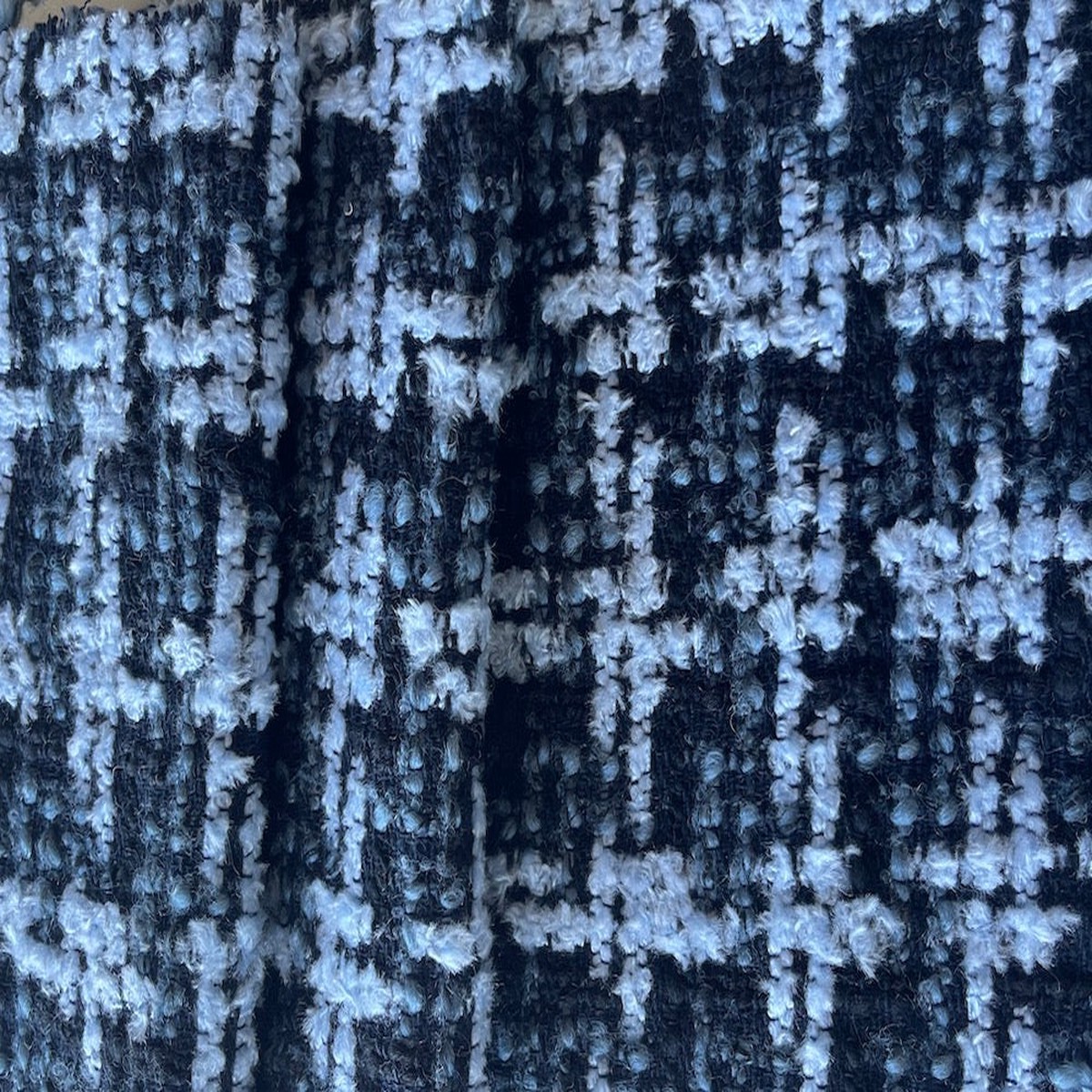 Baby Blue & Black Houndstooth Wool Blend Boucl(Made in Italy)
