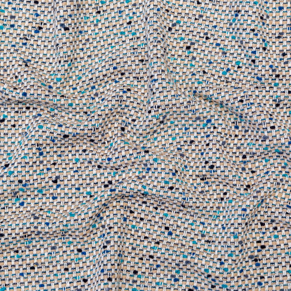 Beige, Blue and White Blended Wool Tweed