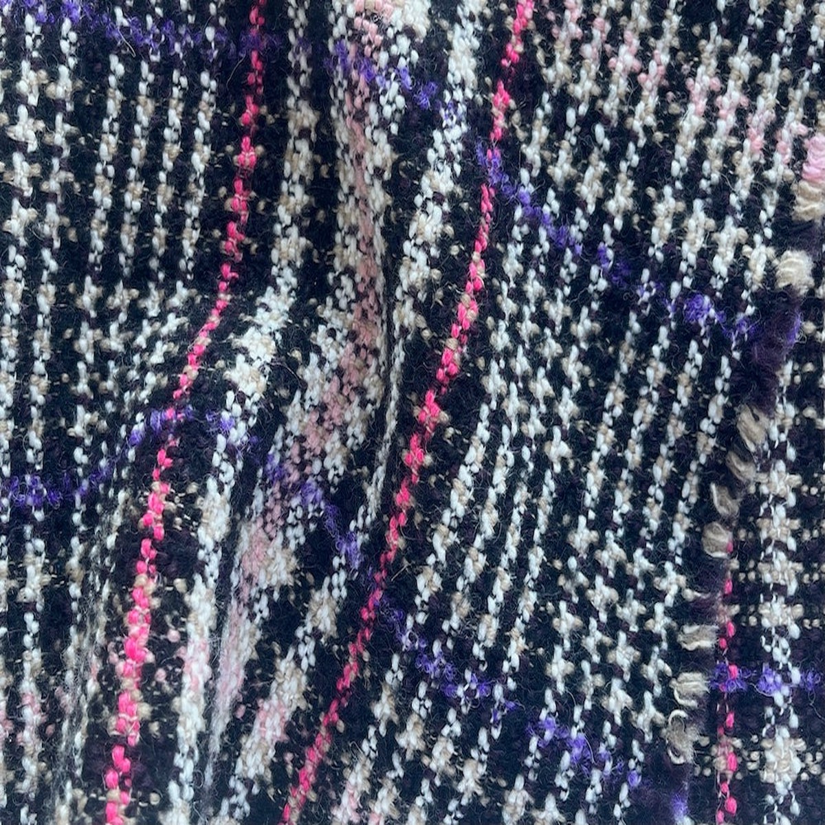 Dynamic Plaid Black, White, Carnation & Phlox Wool Blend Boucl (Made in Italy)