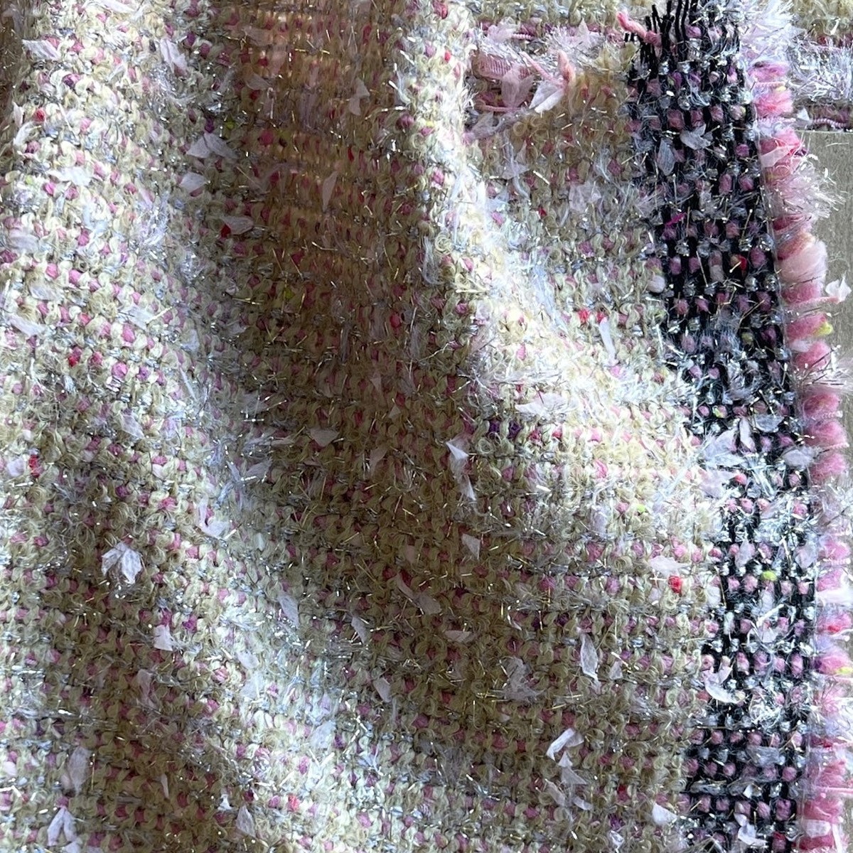 Mid-Weight Rose, Sand & Silver Metallic Wool Blend Boucl (Made in Spain)