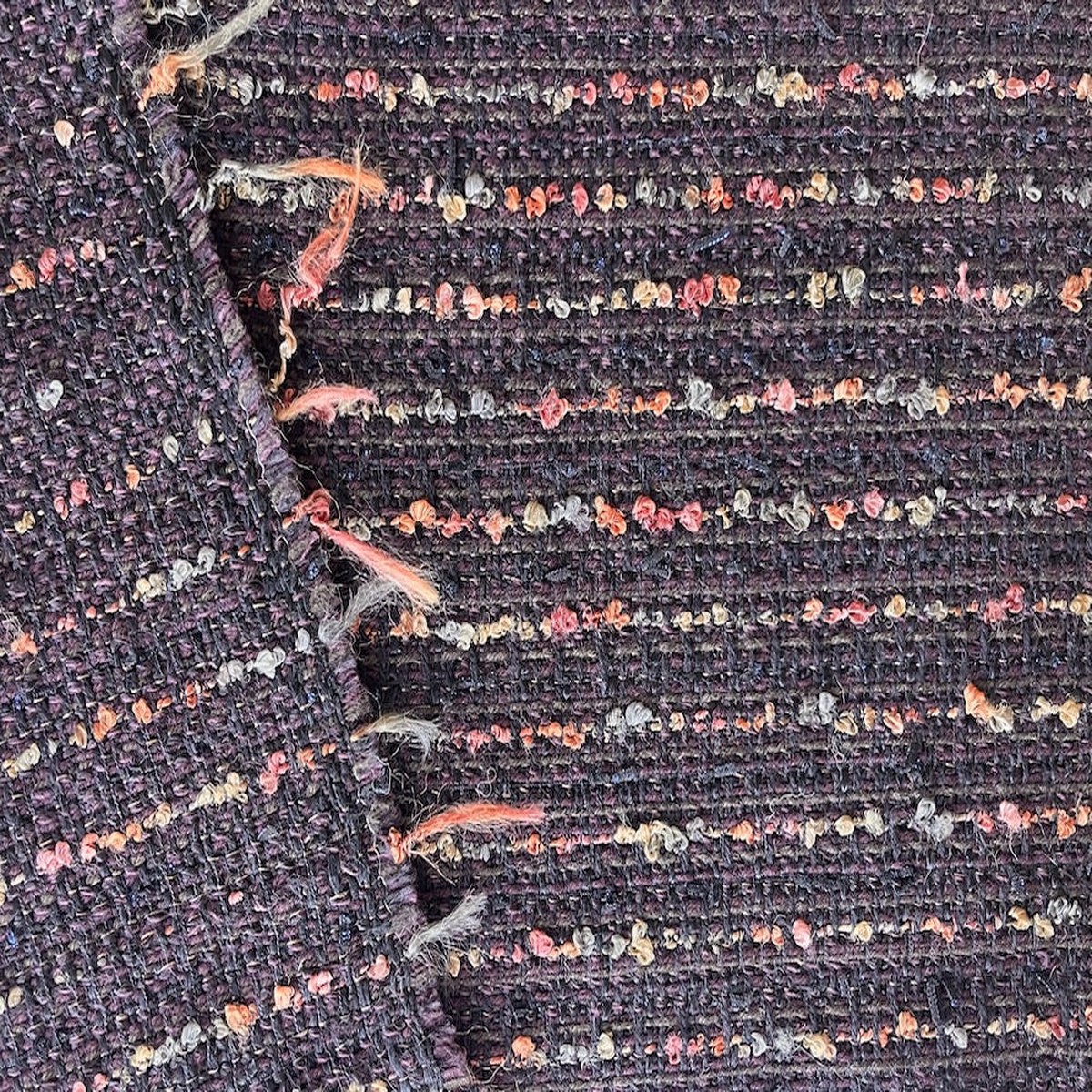 Striped Autumnal Raisin & Soft Black Wool Blend Boucl (Made in Italy)