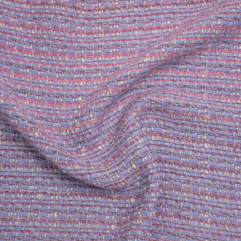 Wool Blend Tweed Woven Made in Italy - Lavender, Baby Blue and Orchid Pink Stripes