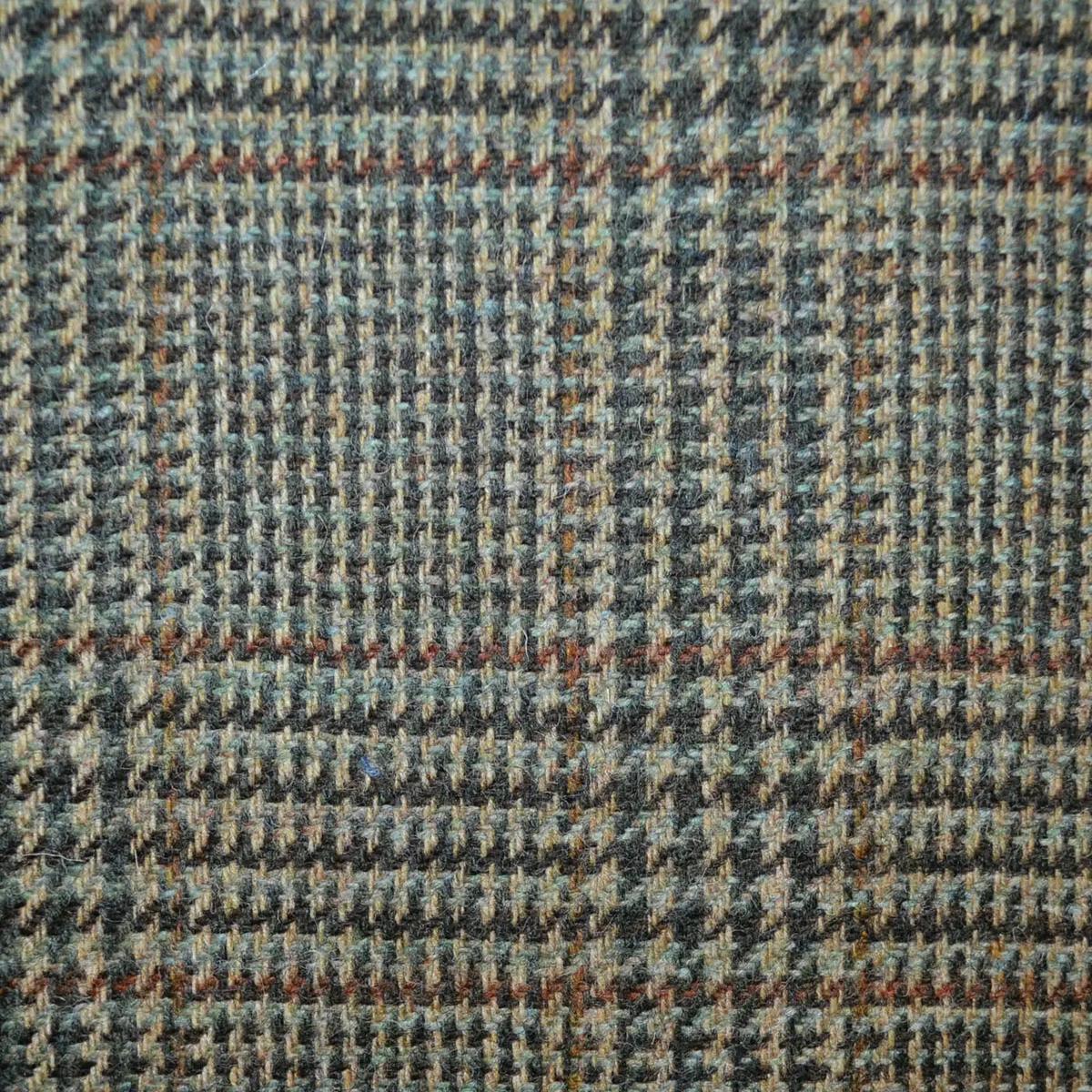 Beige, Dark Green with Dark Brown Glen Check All Wool Irish Donegal Tweed