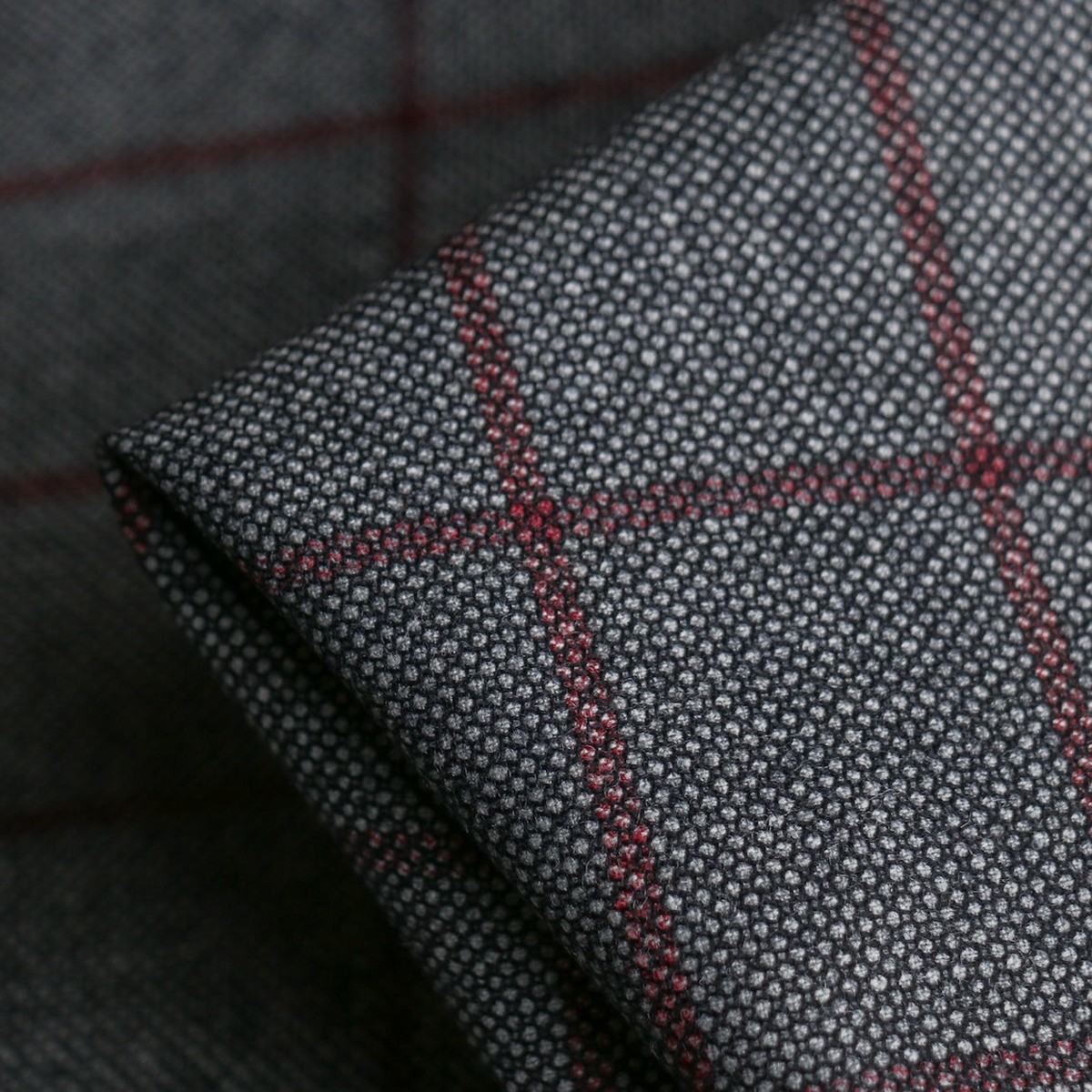 Birdseye Grid - GreyRed Check Wool