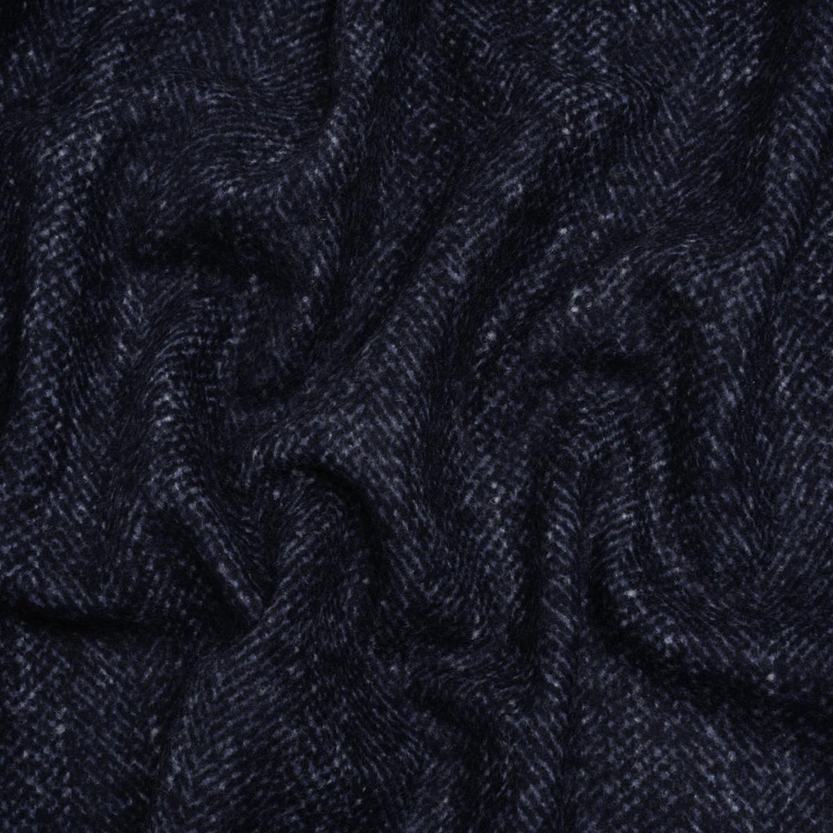 Brushed Wool and Silk Coating Made in Italy - Tweedy Blue and Navy Herringbone - Deadstock