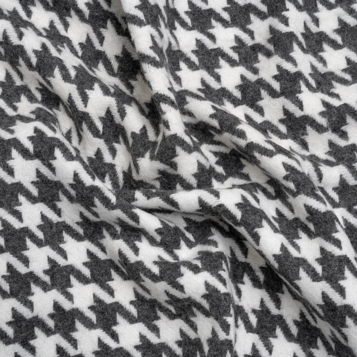 Charcoal and White Houndstooth Felted Wool Blend Twill Coating