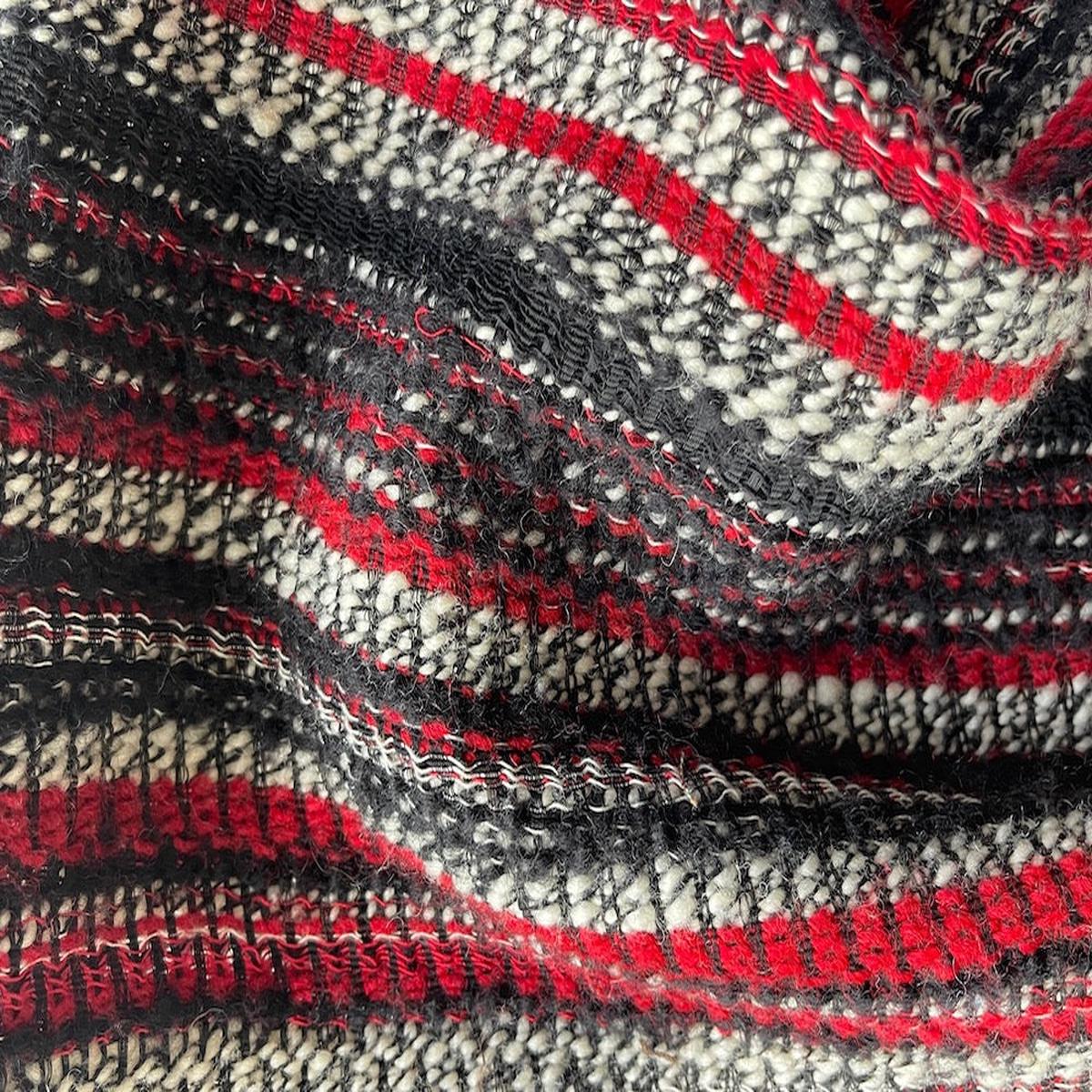 Dramatic Striped Fire Engine Red, Black & White Wool Blend Boucl (Made in Italy)