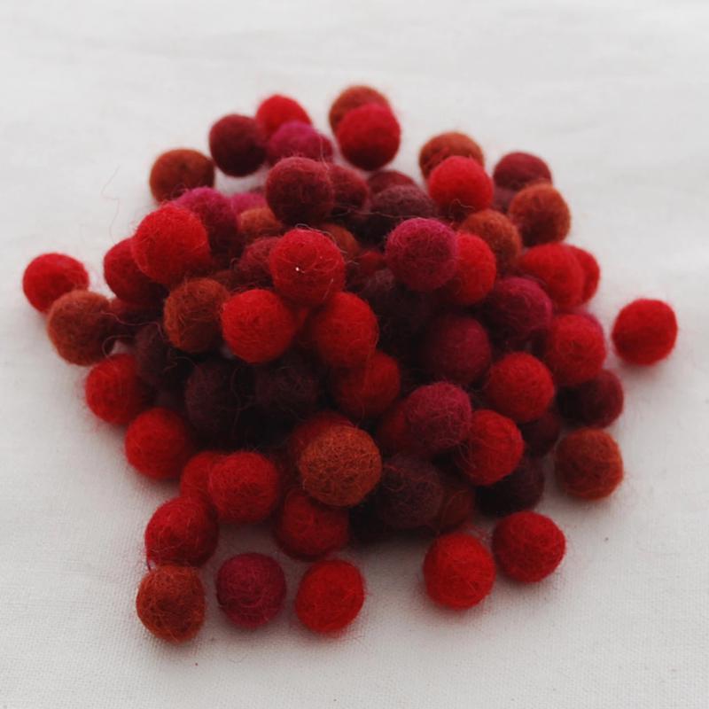 Handmade Felt Balls - 1cm - Shades of Red