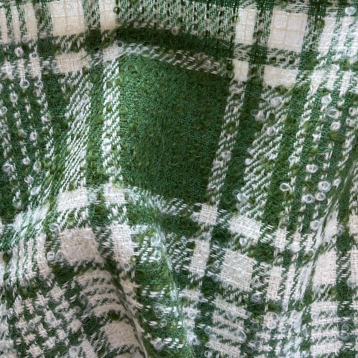 Mid-Weight Plaid Fresh Basil & Parchment Wool Boucl (Made in Italy)