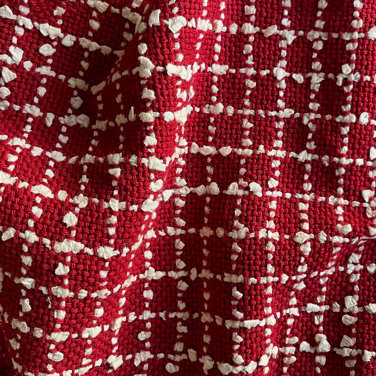 High-End Scarlet & White Checked Cotton Blend Boucl (Made in Italy)