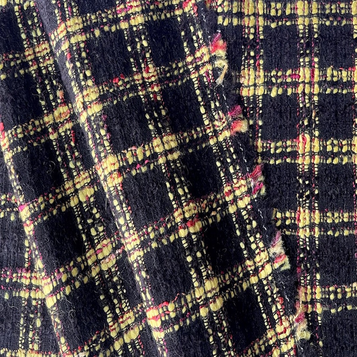 Springtime Baby Chick Yellow & Soft Red Plaid Wool Boucl (Made in Italy)