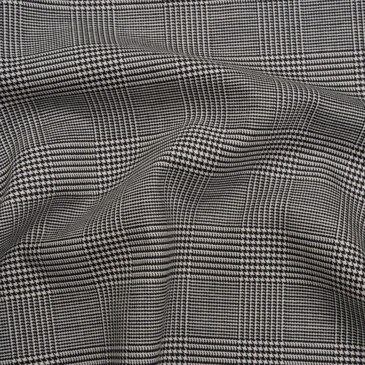 Stretch Wool Twill Suiting Made in Italy - Black and White Glen Plaid