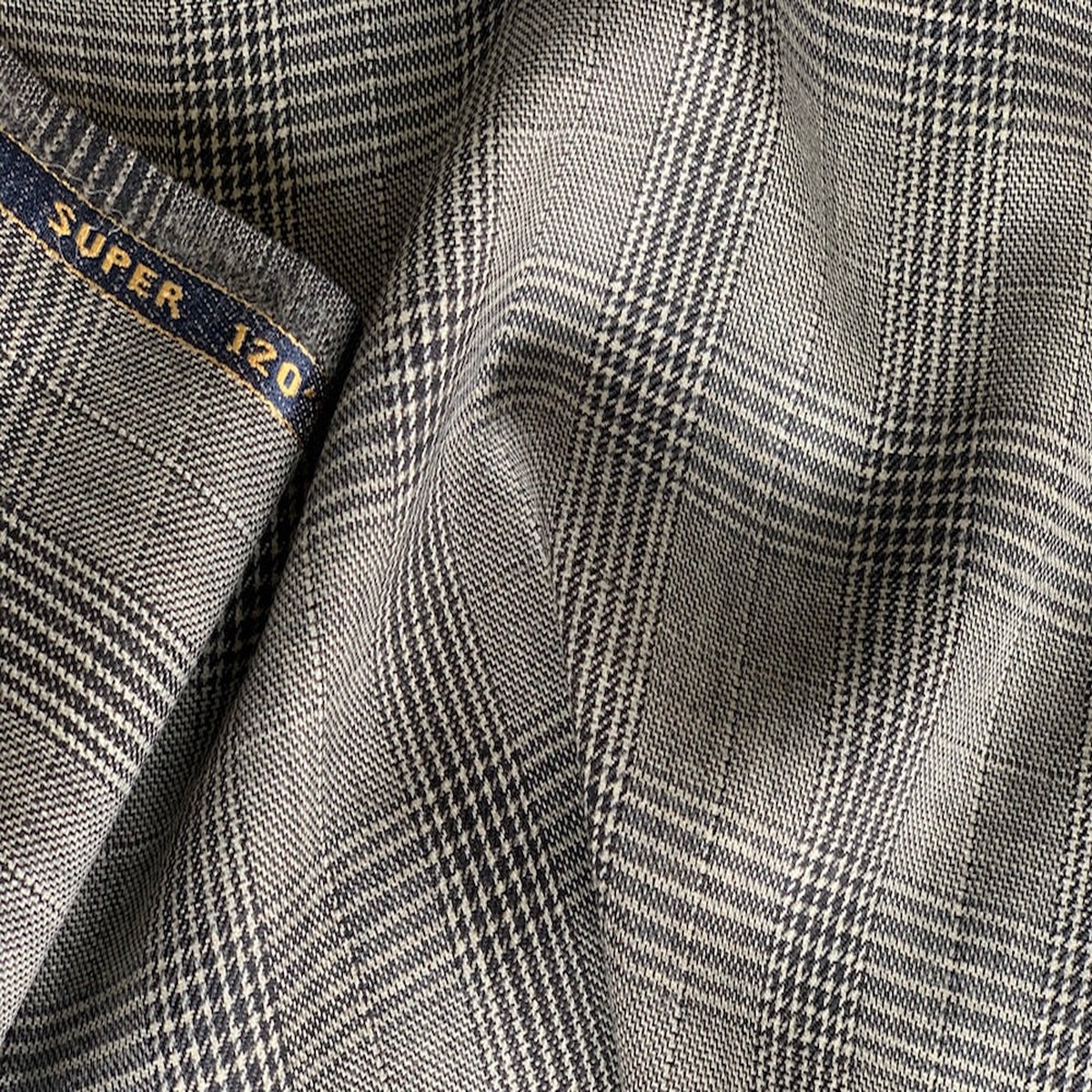 Super 120s Black & Off-White Glen Plaid Wool Suiting (Made in Australia)