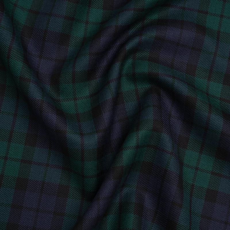 Virgin Wool Twill Made in Italy - Blue and Green Black Watch Plaid