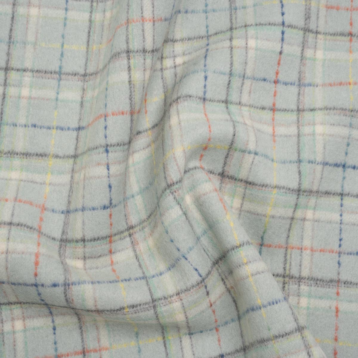 Brushed Wool Double Cloth Coating - Mint, Charcoal and Blue Plaid - Deadstock