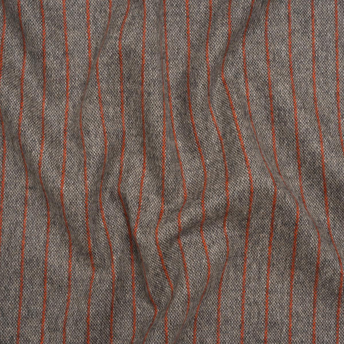 Brushed Wool Twill Made in Italy - Orange and Brown Chalk Stripes - Deadstock