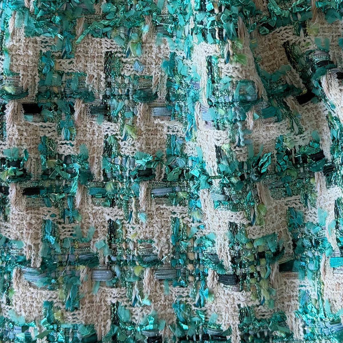 Couture Metallic Turquoise Houndstooth Cotton Blend Boucl(Made in Italy)