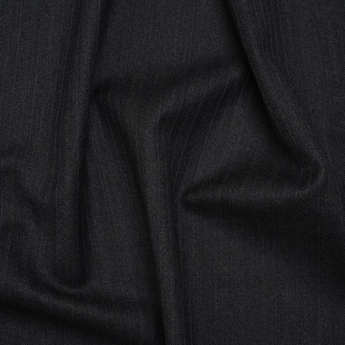 Herringbone Twill Wool Suiting by Alexander McQueen - Charcoal and White Stripes - Designer Deadstock