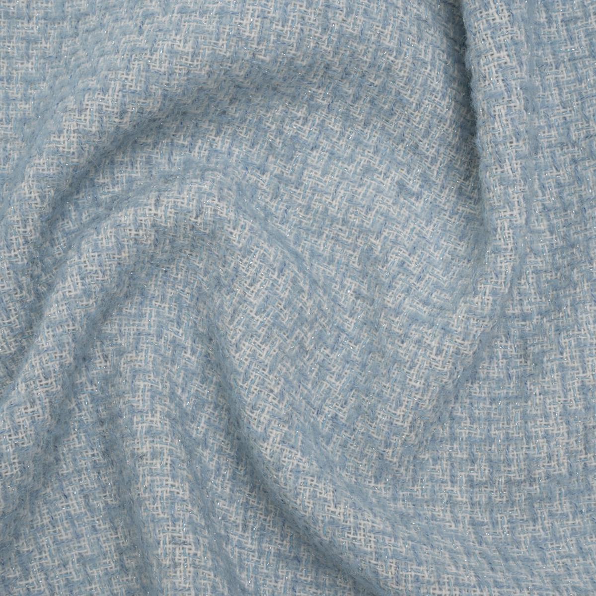 Metallic Wool Blend Tweed Made in Italy - Sky Blue, White and Silver Heathered - Deadstock
