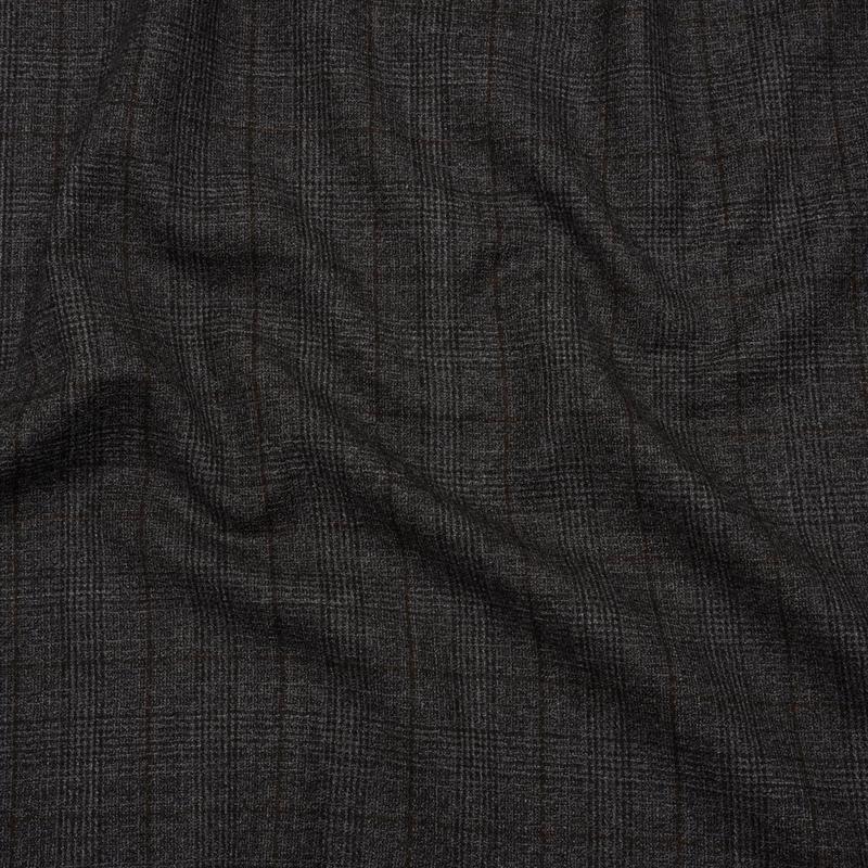 Super 130 Wool Suiting Made in Italy - Black, Gray and Brown Plaid - Deadstock