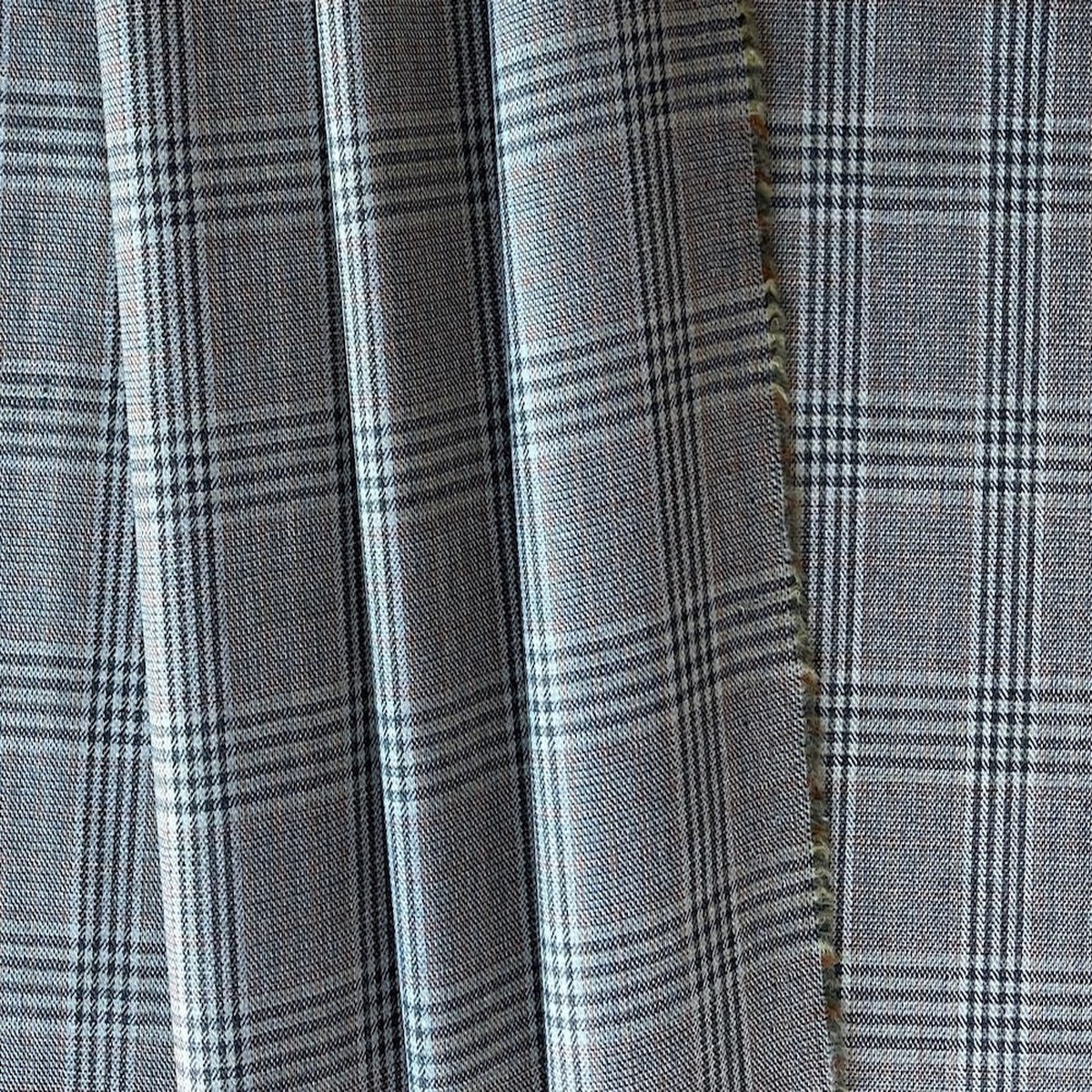 Fratelli Tallia di Delfino Light-Weight Banker's Grey, Cinnamon & Lime Leaf Wool Glen Plaid Suiting (Made in Italy)