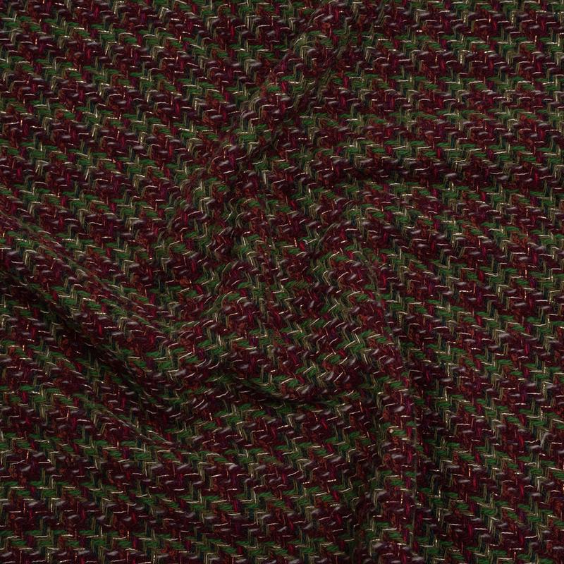 Metallic Wool Blend Tweed Twill Made in Italy - Bright Green, Burgundy and Gold Checks