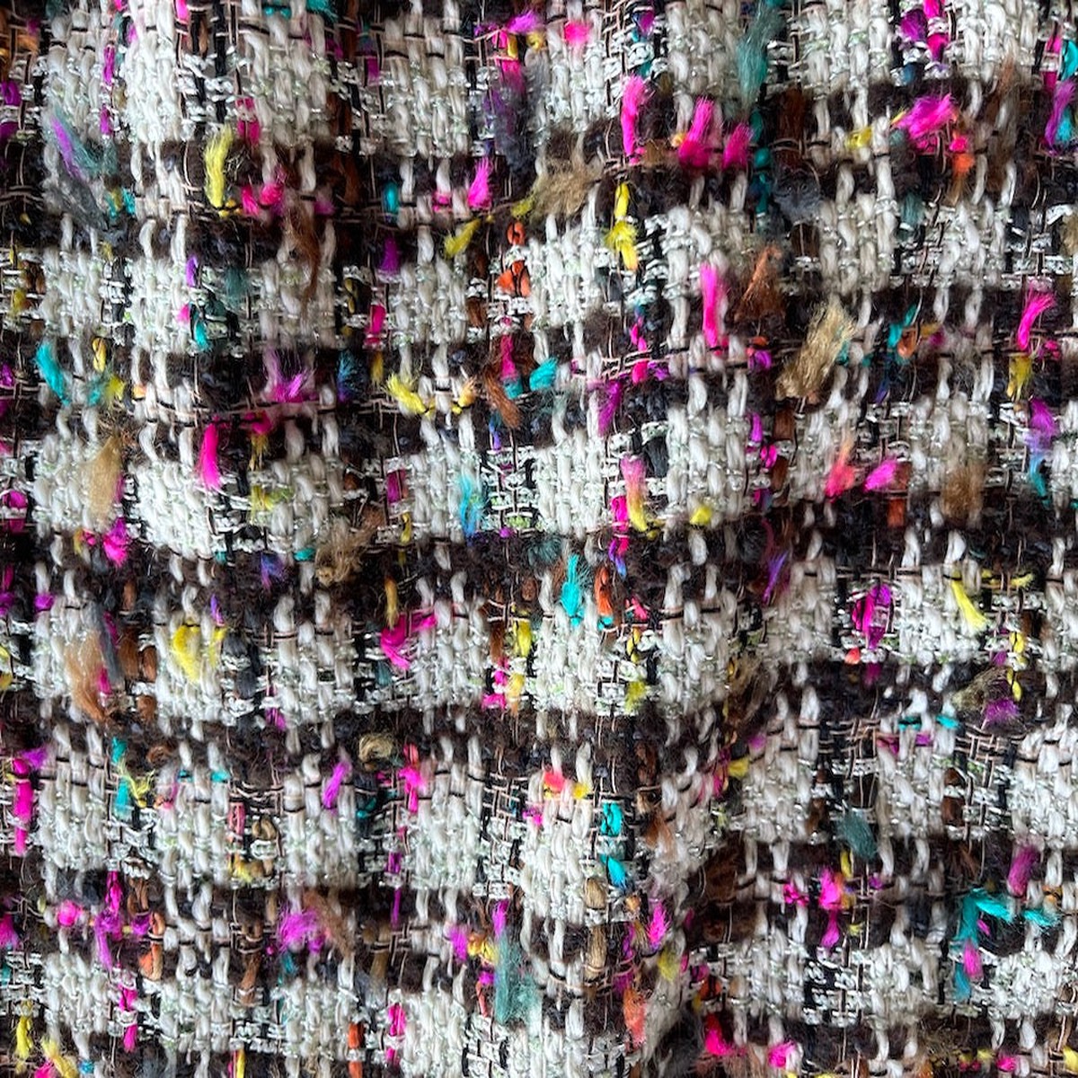 Confettied Black & Ivory Checked Wool Blend Boucl(Made in Italy)