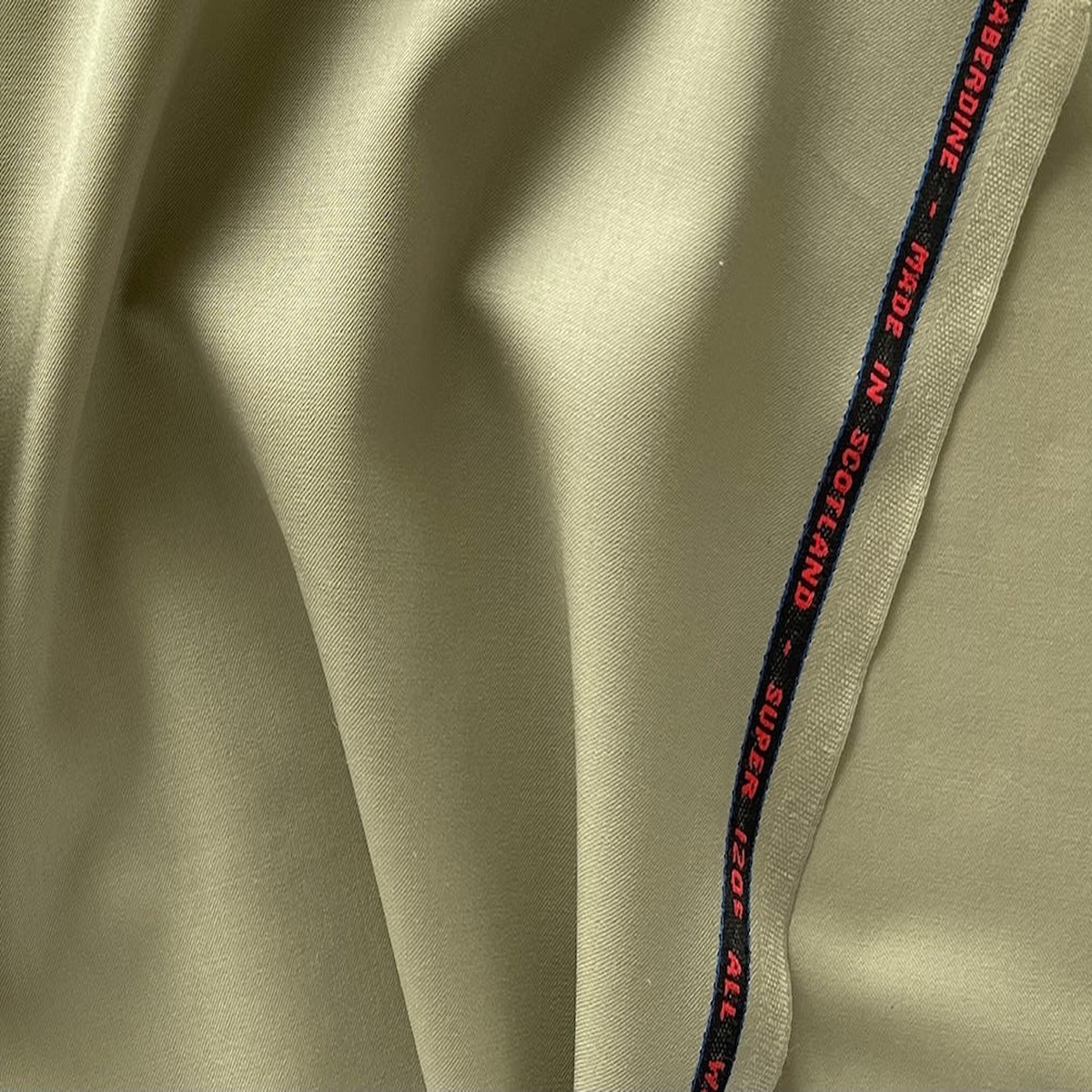 Lighter-Weight Cool Khaki Selvedged Super 120s Wool Suiting (Made in Scotland)