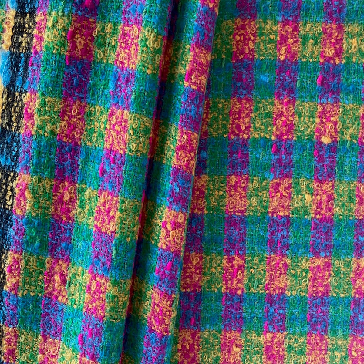 Mid-Weight Dynamic Pop Art Checked Wool Boucl (Made in France)