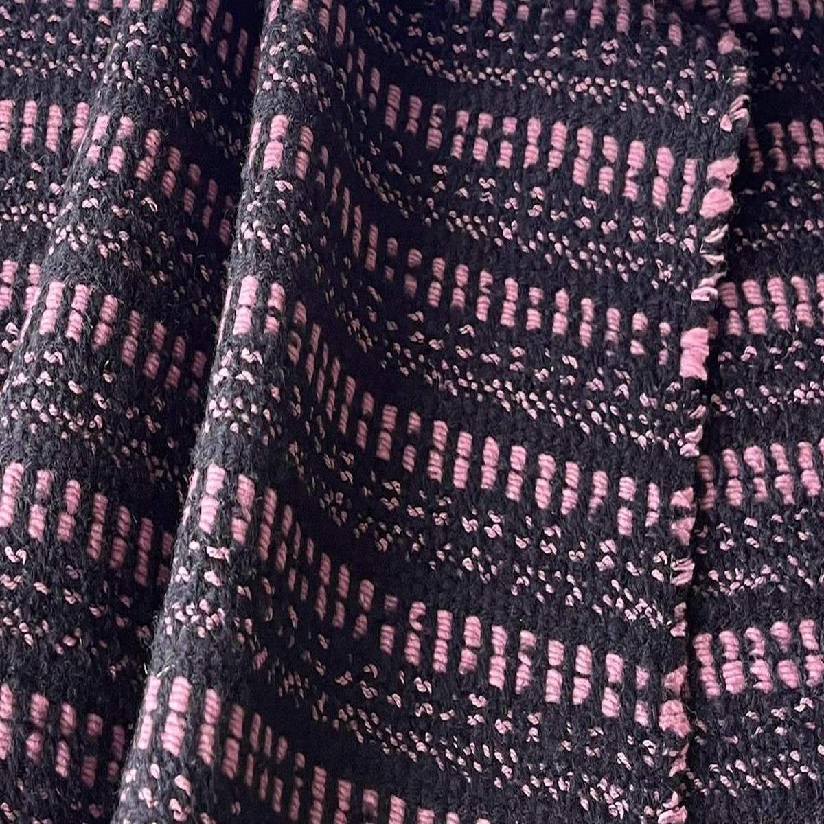 Pretty-in-Pink & Midnight Navy Striped Wool Blend Boucl (Made in Italy)