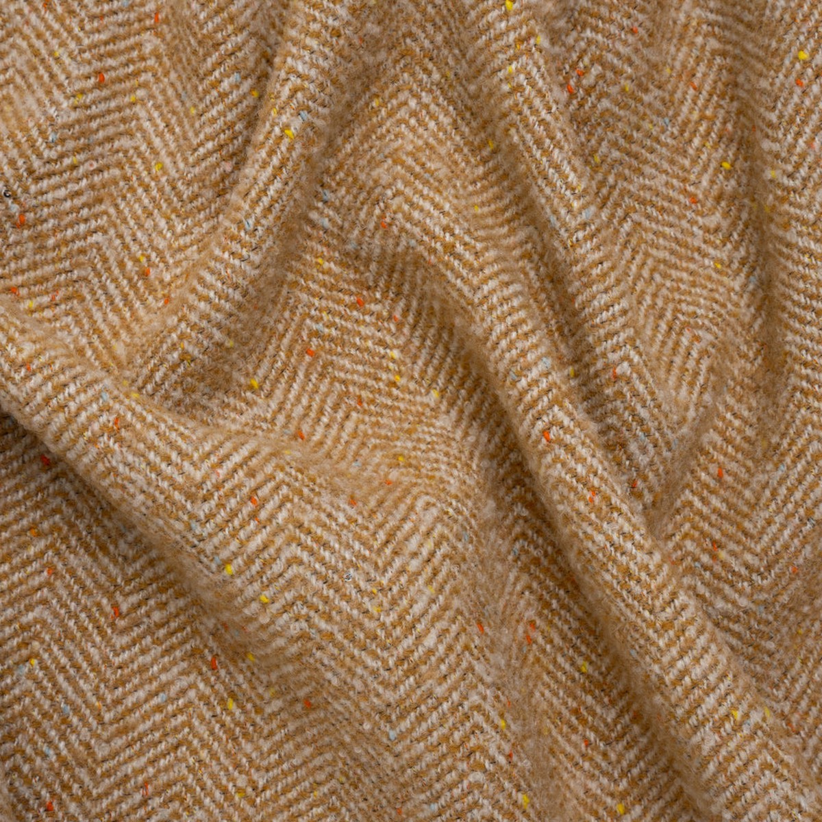 Wool Blend Chevron Twill Tweed with Clear Baby Sequins - Tan and White with Rainbow Flecks
