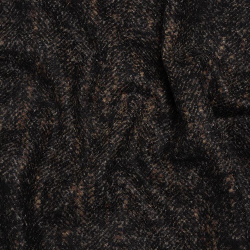 Alpaca Blend Boiled Wool Coating Made in Italy - Brown and Black Mottled Herringbone - Deadstock