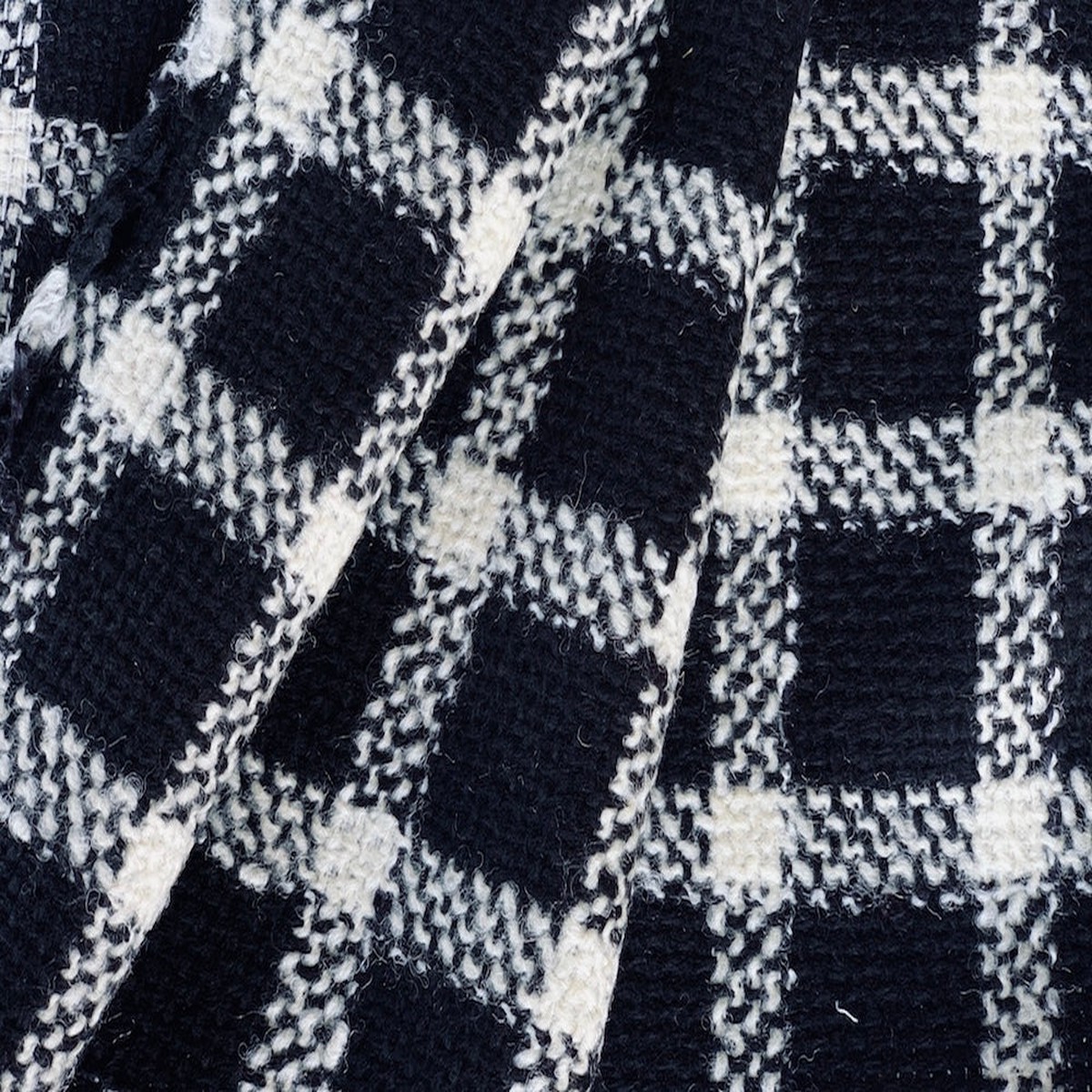 Jet Black & Whipped Cream Plaid Wool Blend Boucl (Made in Italy)